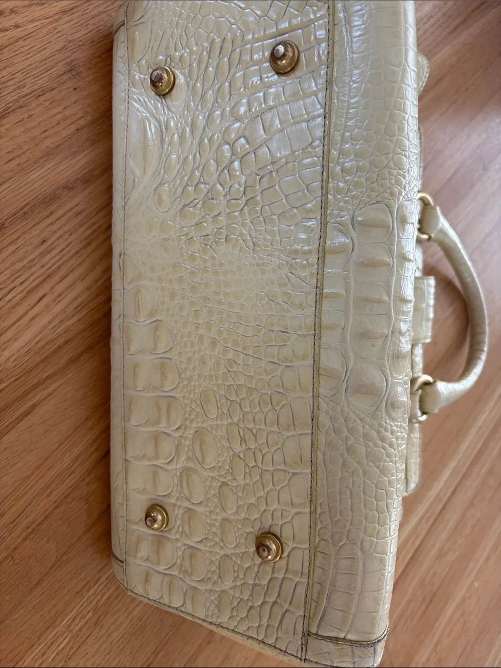 Brahmin Cream Croc-Embossed Leather Satchel with Top Handles